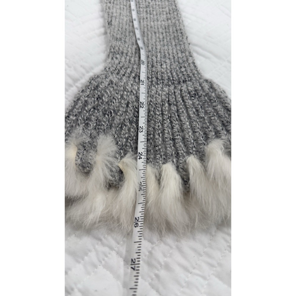 Tempo Paris Gray Knit Faux Fur Trim Longline Cardigan Sweater Bell Sleeve S/M - Picture 8 of 9